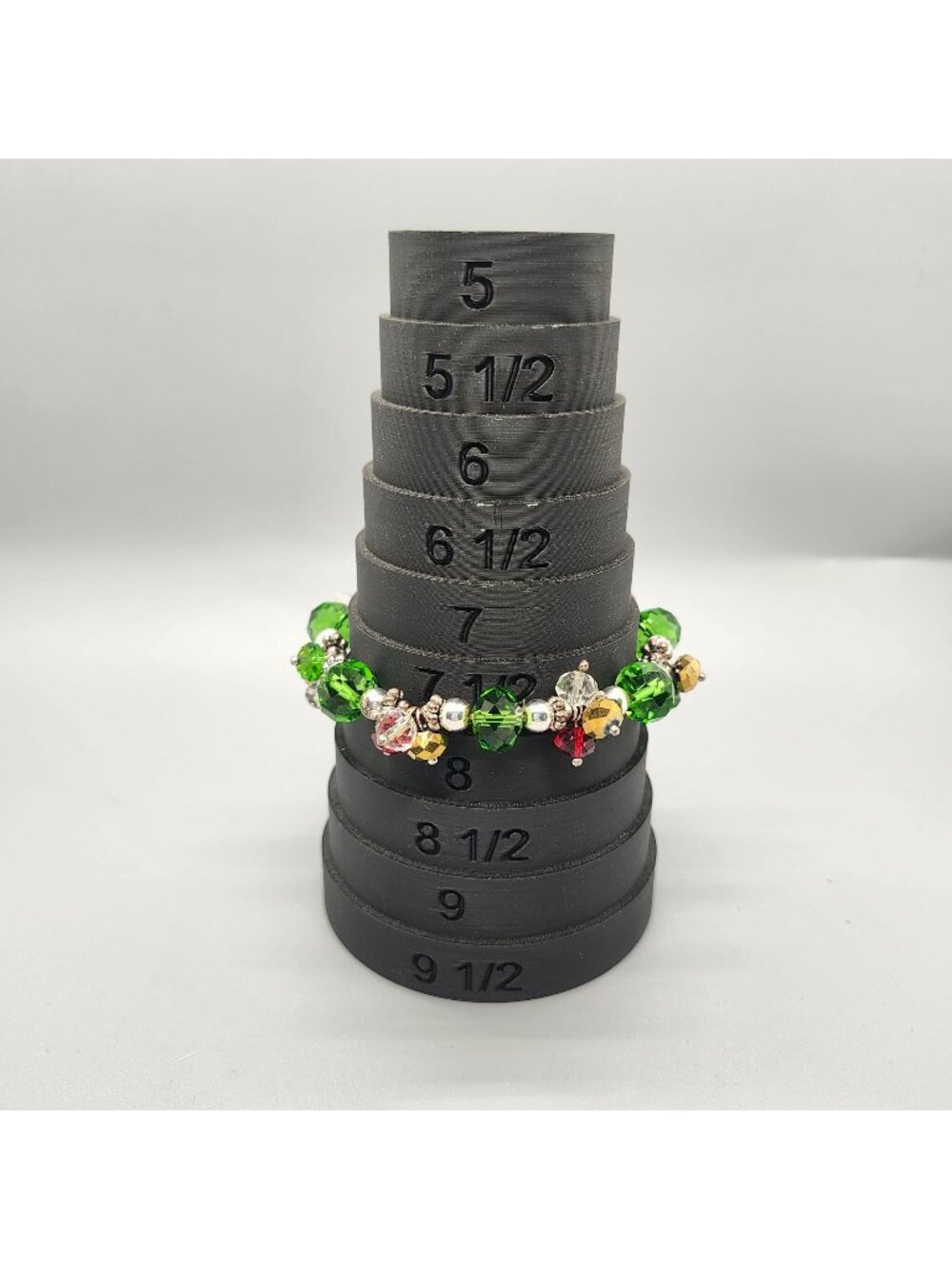 Colorful Crystal Bead Stretch Bracelet With Green Red & Gold Accents Size 6.5-7